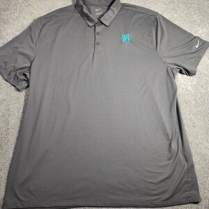 Nike Polo Shirt Mens XXL Performance Gray Blue Logo Dri-FIT Good Condition